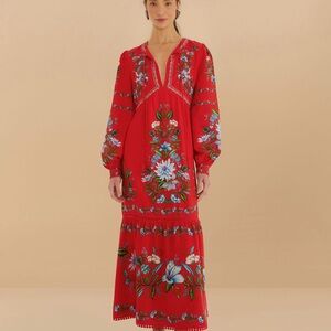 FARM Rio Red and Blue Floral Midi Dress